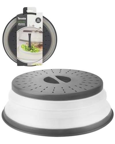 Tovolo Vented Collapsible Medium Microwave Cover (Charcoal) - Splatter Guard & Colander Kitchen Gadget for Food & Meal Prep / Dishwasher-Safe, BPA-Free Silicone & Plastic
