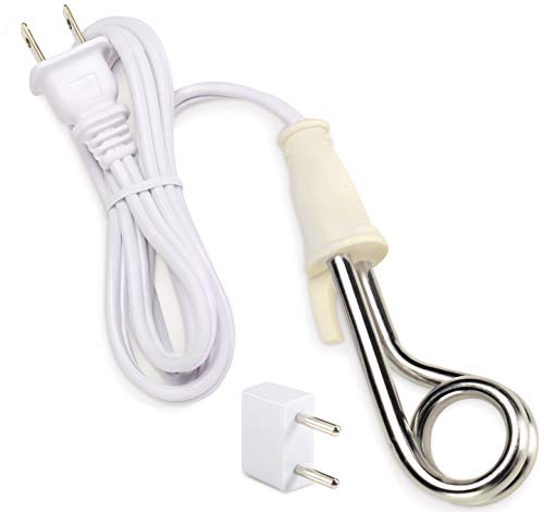 Lewis N. Clark Portable Immersion Water Heater, Electric Kettle Alternative for Coffee, Tea + Hot Chocolate, Camping, Travel + Office with Travel Adapter, White