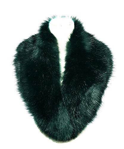 Lucky Leaf Women Winter Faux Fur Ornate Scarf Wrap Collar Shrug for Cocktail Reception Party (Dark Green, 100cm)