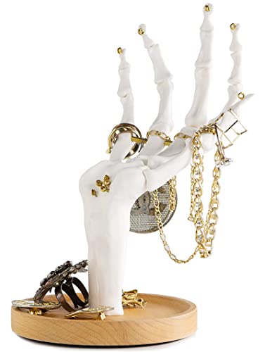 Suck UK Skeleton Hand Ring Holder & Jewelry Stand Earring Organizer & Necklace Holder For Gothic Decor Halloween Decorations & Bedroom Accessories Bracelet Holder & Organizer White