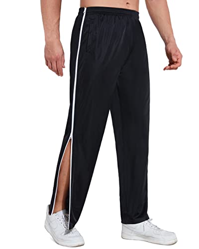 AIFARLD Tear Away Pants for Men Mens Basketball Sweatpants 2 Side Zippers with Pockets for Knee/Leg Post-Surgery Black