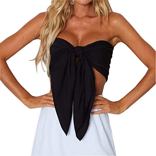 Women's Sexy Summer Solid Candy Color Tube Top Crop Tops (Black, Free) One Size