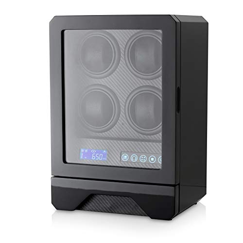 4 Automatic Watch Winder with Storage Drawer, LED Backlight and Remote Control (Black)
