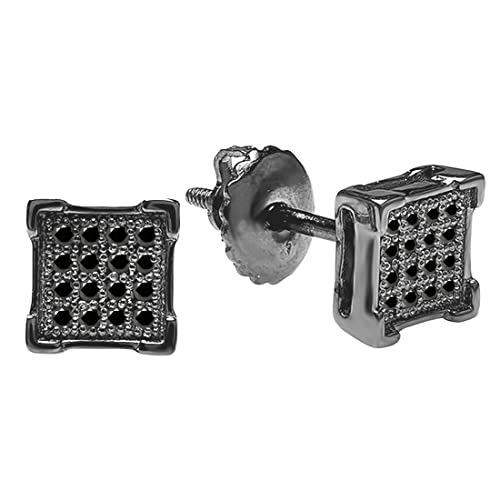 Dazzlingrock Collection 0.10 Carat (ctw) Round Black Diamond V-Prong Dainty Square Men's & Women's (Unisex) Stud Earrings, Black Plated Sterling Silver