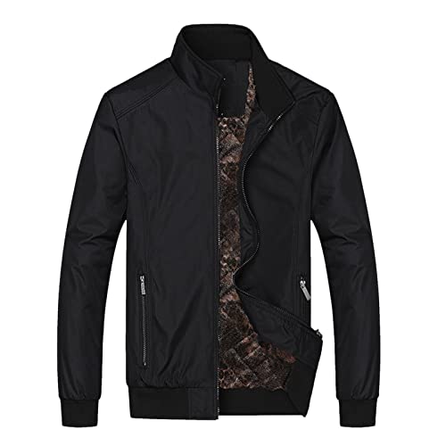 Men's Winter Sports Jacket Outdoor Zipper Cardigan Stand Collar Coats Long Sleeve Warm Jacket With Pockets Cockfighting Jacket (Black, L)