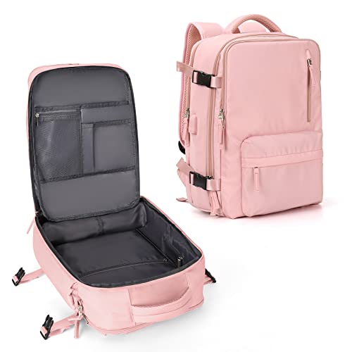 Large Travel Backpack Women, Carry On Backpack,Hiking Backpack Waterproof Outdoor Sports Rucksack Casual Daypack with USB Charging Port Shoes Compartment,Pink…