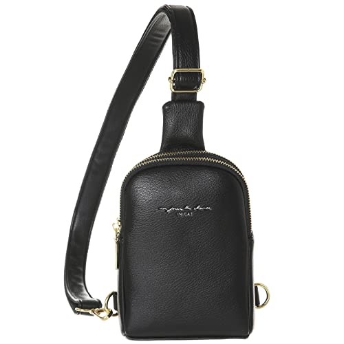 INICAT Small Sling Bag Crossbody Vegan Leather Fanny Packs for Women Women Fashionable Chest Bag for Travel(0-Black)