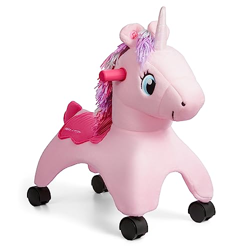 Radio Flyer Shimmer The Magical Unicorn with Interactive Lights and Sounds, Ride On Toy for Toddlers Ages 1-3, Pink Unicorn Toy for Kids, Medium