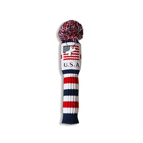 Craftsman Golf US Flag Knit Pom Pom White Blue Red Hybrid Rescue Utility Head Cover Headcover for Callaway Mizuno Cobra Taylormade (Hybrid X Cover)