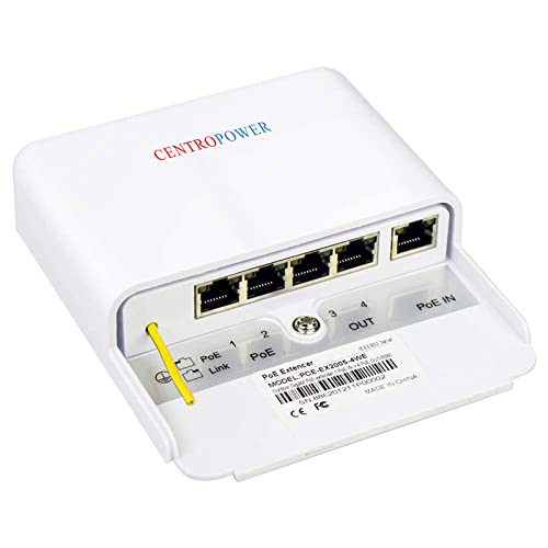 CENTROPOWER 5 Port Outdoor POE Switch/Extender/Booster, 60W 48V 10/100/1000M POE Passthrough Switch Outdoor Ethernet Extender，PoE Repeater