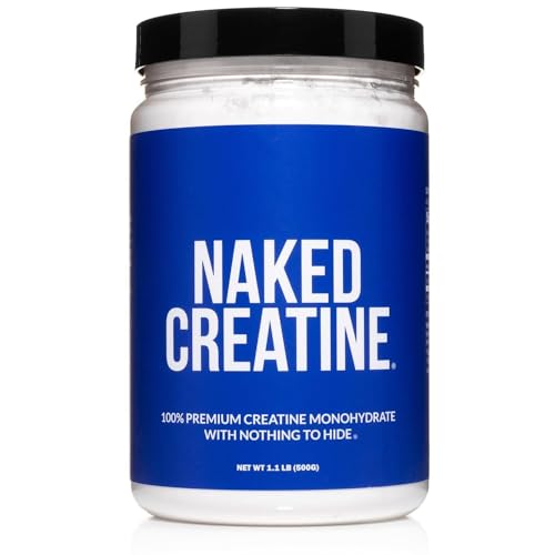 NAKED nutrition Pure Micronized Creatine Monohydrate - 100 Servings - 500 Grams, 1.1Lb Bulk, Vegan, Non-Gmo, Gluten Free, Soy Free. Aid Strength Gains, No Artificial Ingredients Creatine