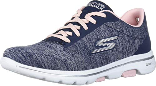 Skechers Women's Go Walk 5 True Sneaker, Navy/Pink, 8.5 Medium US