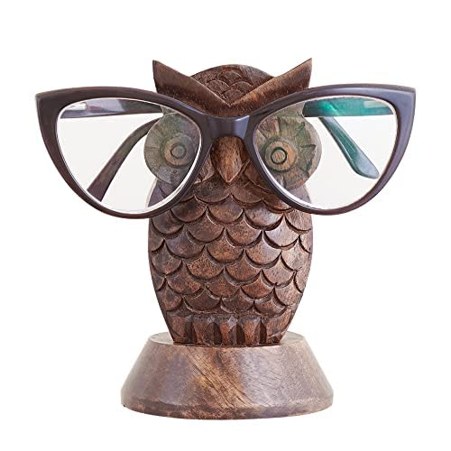 Eximious India Mothers Day Gifts Easter Gifts Wooden Owl Glasses Holder Night Stand Reading Eyeglass Retainer Gifts for Women Men Him Her Mom Dad Car SPWAL03