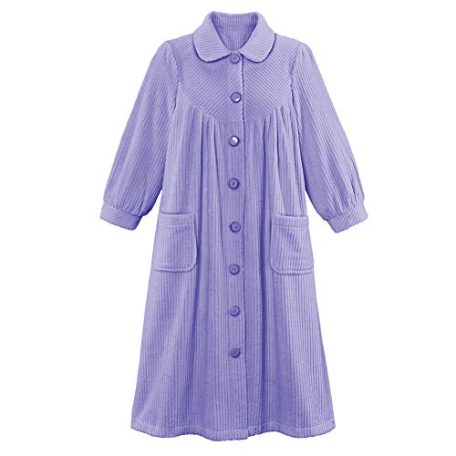 Collections Etc Women's Plush Fleece Button Front Robe with Pockets, Collar, Lavender, X-Large