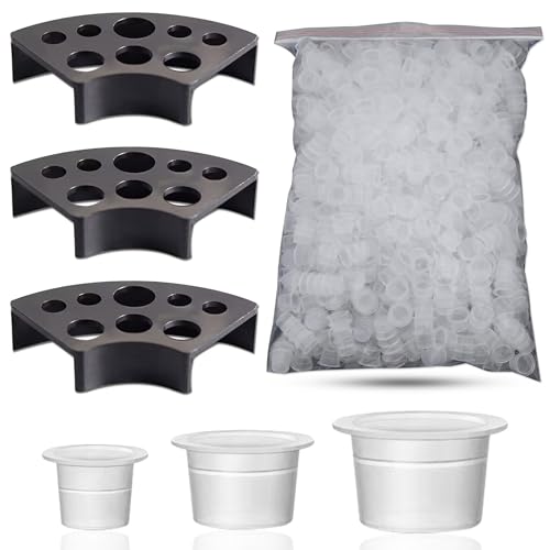 Emalla 303Pcs Tattoo Ink Caps Kit - 3Pcs Black Tattoo Ink Cups Holder with 300Pcs Tattoo Ink Caps 100 Small 100 Medium 100 Large Tattoo Ink Cups Tattoo Ink Container Tattoo Kit Tattoo Supplies