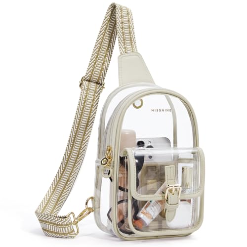 Missnine Anti-Theft Clear Sling Bag Clear Fanny Pack Stadium Approved Crossbody Bag Purse Trendy Heavy Duty Transparent Chest Bags with Guitar Strap for Concerts Sport Events