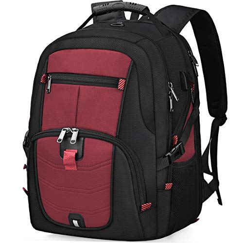 NUBILY Laptop Backpack 17 Inch Waterproof Extra Large TSA Travel Backpack Anti Theft College Business Mens Backpacks with USB Charging Port 17.3 Gaming Computer Backpack for Women Men Red 45L