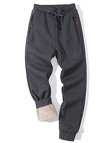 Gihuo Men Sweatpants Sherpa Fleece Lined Sweatpants Winter Thermal Active Outdoor Sports Track Jogger Pants(Darkgrey-XL)
