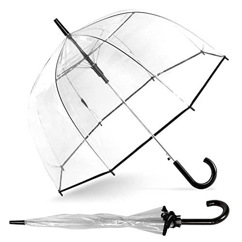 ShedRain Clear Bubble Umbrella – See Through, Rain & Windproof Umbrella - Perfect for Weddings, Prom, Graduation and Outdoor Events - Automatic Open, Silver Crook Handle, Clear Dome
