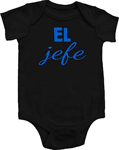 El Jefe Boss Spanish Funny Baby Onepiece Bodysuit Unisex Gift Regalo Black w/Fluorescent Blue Font (0-3 Months (Newborn))