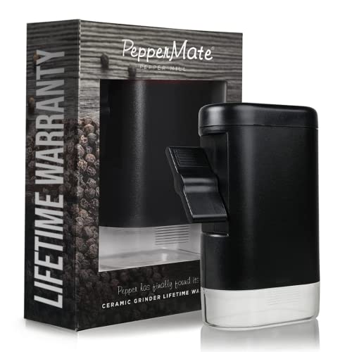 Refillable Sea Salt and Pepper Grinder - Traditional Ceramic Peppercorn Grinder, Pepper Mill by PepperMate (Black)
