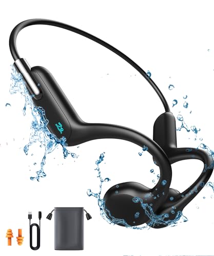 Rumatas Bone Conduction Headphones Bluetooth, Open Ear Headphones with Mic Underwater Swimming Headphones 32GB MP3 & 8Hrs Playtime, Wireless Underwater Earbuds for Swimming, Sports.
