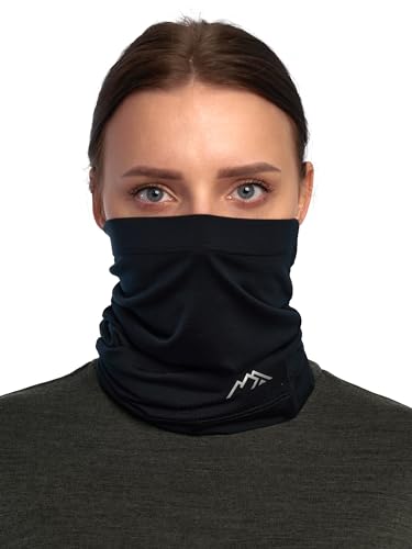 Merino.tech Merino Wool Ski Neck Gaiter - Face Mask Neck Warmer for Men & Women (Black)