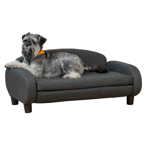 Paws & Purrs Modern Pet Sofa 35.5' Wide for Medium Dog or Cat with Removable/Washable Mattress Cover, Dark Gray