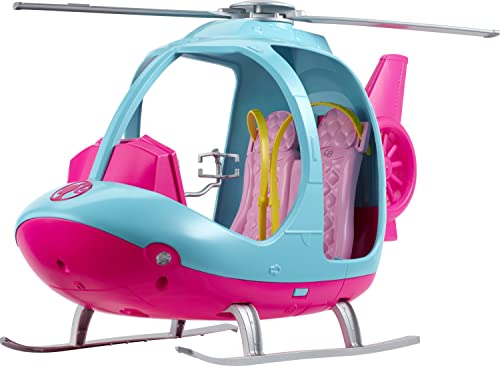 Barbie Helicopter with Spinning Rotors, Pink and Blue 2-Seater Design with Seatbelts and Pilot 'Controls'