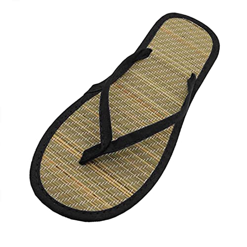 Women Flip Flop Sandals Espadrilles Flats Silent Rattan Flat Summer Comfortable Breathable Thong Slipper wide width Black, 8