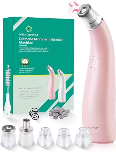 NEWDERMO 2-in-1 Microdermabrasion Machine for Facial, Diamond Microdermabrasion Device USB Rechargeable - Advanced Home Facial Treatment Machine (Pink)