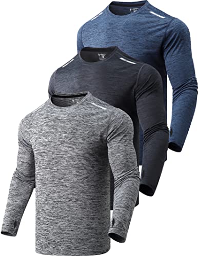 3 Pack: Men's Long Sleeve T Shirts, Dry Fit UV Sun Protection Outdoor Hiking Athletic Active Tops with Thumb Holes (Set 1, X-Large)