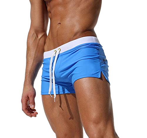 TONLEN Mens Swimwear Short Swim Trunks with Zipper Pockets Blue 2 L