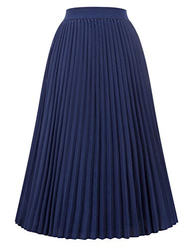 Kate Kasin Casual Flared Swing Midi Skirt A-line Navy Blue Size XS KK659-10