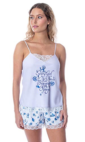 INTIMO Disney Princess Women's Sleeping Beauty Lace Trim Cami and Shorts Sleepwear Pajama Set (Large)