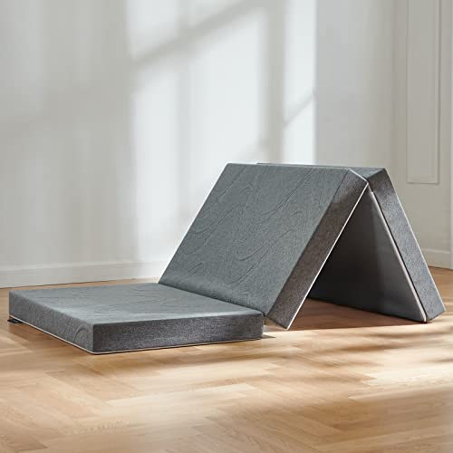 IYEE NATURE Tri Folding Mattress, 6 inch Queen Size Folding Memory Form Mattress Topper with Washable Cover, Fodable Mattress for Camping, Guest, Yoga - 78'x 58'x 6'