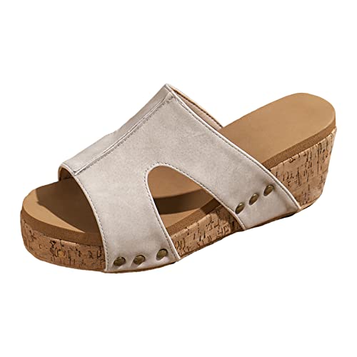 JEUROT Sandalias De Mujer De Vestir Elegantes Wedge Heels for Women Platform Slides Sandals Open Toe Cork Dress Cutout Summer Slippers Shoes Slip On High Heeled (Grey #2, 7.5)