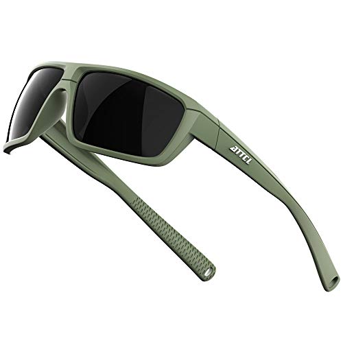 ATTCL Polarized Wrap Sunglasses For Men Cycling Driving Fishing Sports Glasses Ultralight 5001 Green+frame