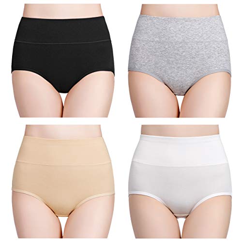 wirarpa Women's Cotton Underwear High Waisted Full Briefs 4 Pack Ladies Comfortable No Muffin Panties Large