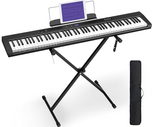 Starfavor Piano Keyboard 88 Keys, Full-size 88 Key Keyboard Piano Semi Weighted Keyboard, Bluetooth MIDI Chargeable Portable Piano with Piano Stand, Sustain Pedal, Carrying Bag, SP-88S(Black)