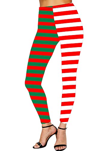 Deerose Christmas Women Leggings Funny Red Green Striped Sexy Candy Printed High Waist Tight Pants M