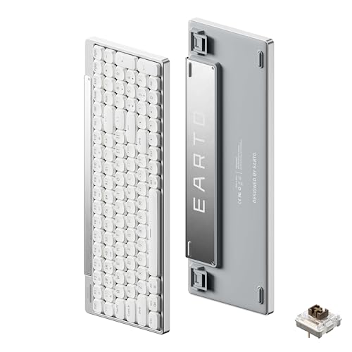 Earto CT100 Wireless Mechanical Keyboard, Ultra Slim 96%-100 Keys Low Profile Mechanical Keyboard, Bluetooth/2.4G/ Wired, White LED Backlight, Windows Mac Compatible Aluminum Keyboard- Brown Switch