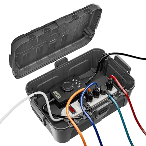 Flemoon Large Outdoor Electrical Box (12.5 x 8.5 x 5 inch), IP54 Waterproof Extension Cord Cover Weatherproof, Protect Outlet, Plug, Socket, Timer, Power Strip, Holiday Light Decoration, Black