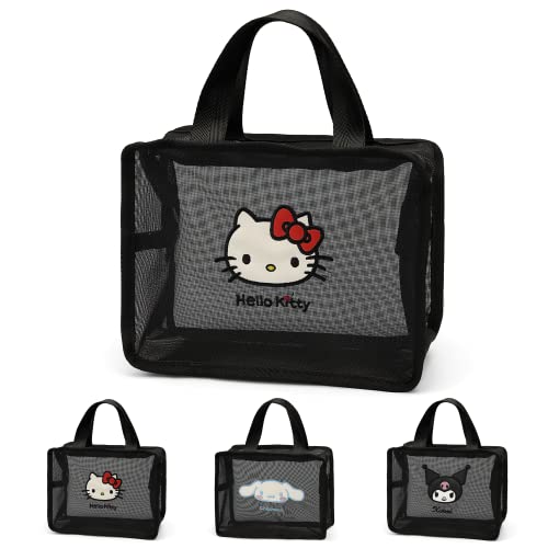 Rjivofa Cute Travel Makeup Organizer Bags for Women & Girls (Cartoon Design), Mesh Zipper Waterproof Cosmetic Bag, Toiletry Storage Bag (Black)