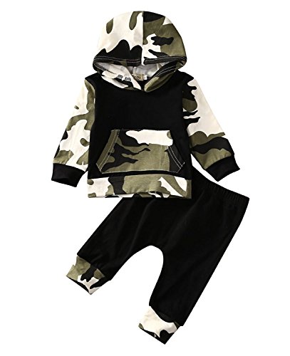 Infant Baby Boys 2 Pieces Clothes Set Camouflage Print Hoodie Tops + Long Pants Toddler Winter Outfits (0-6 Months, Camo)