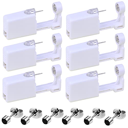 SXBBSMC Ear Piercing Gun Kit - 6 Pack Ear Piercing Tool Kits with 4 mm Black Stud Earrings, Surgical Steel Material, Ideal Gifts for Women Men Girls