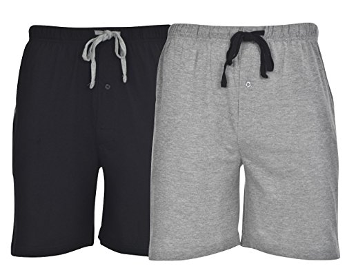 Hanes Mens 2-Pack Cotton-Rich Jersey Blend Knit Short, 7.5' Inseam, Heather Grey/Black, Medium