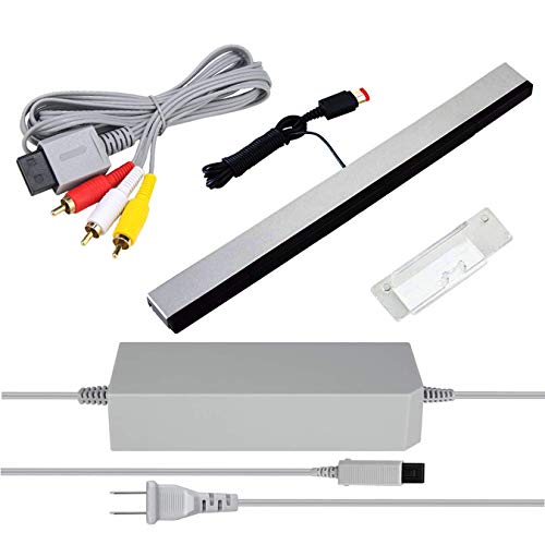 SSIOIZZ 3 in 1 Wii AC Power Adapter + Composite Audio Video Cable and Wired Motion Sensor Bar Compatible with Nintendo Wii