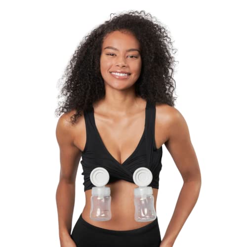 Larken X Nursing & Hands-Free Pumping Bra - Ultra Comfort & Convenience with Silky Soft, Stretch Fabric - Black (M)