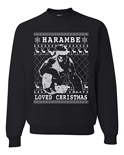 Wild Bobby Harambe Loved Christmas Funny Xmas Gorilla Meme Ugly Christmas Sweater Unisex Crewneck Sweatshirt, Black, Medium